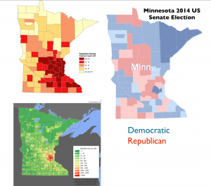Minnesota Voting and Popuation Density Map